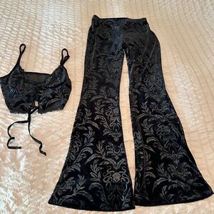Black Burnout and Velvet Flair Stretch Pants and Bustier w/lace up front- size S